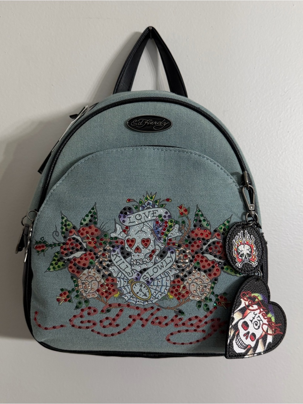 Ed Hardy "Love Kills Slowly" Denim Mini Backpack